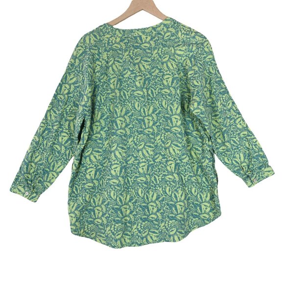 SOFT SURROUNDINGS Double Gauze Cotton Button Up Top Green Leaf Print Boho XL - Picture 3 of 9